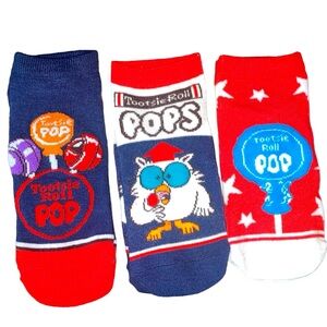 Tootsie Roll lollipop Candy women’s 3 pairs size 11-14 ankle socks funny crazy